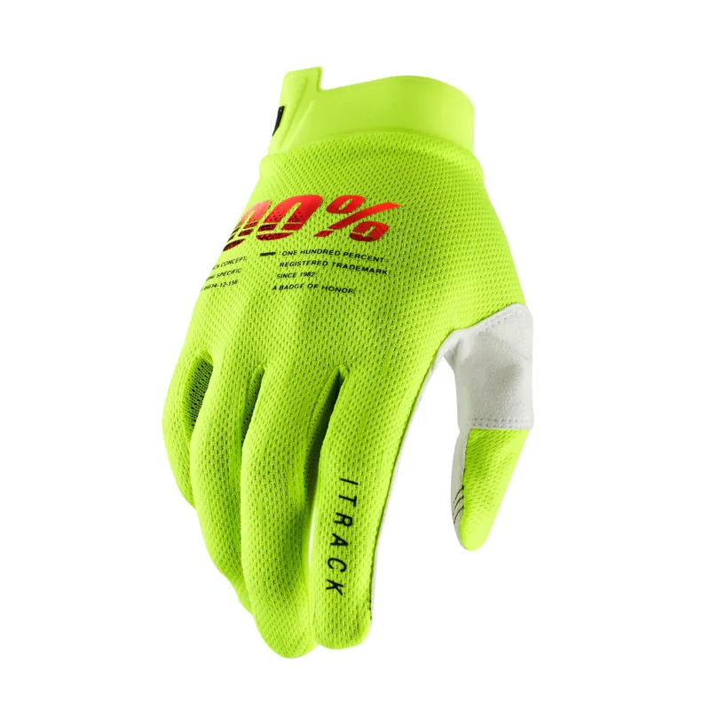 100% iTrack Youth Gloves in Fluo Yellow